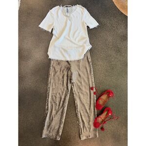 Raquel Allegra distressed raw hem short sleeve blouse women offwhite size medium